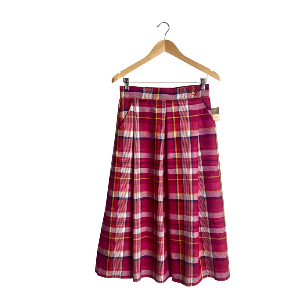 VTG 80s Worthington Plaid Midi Skirt NWT Pink Pleated Dark Academia Preppy
